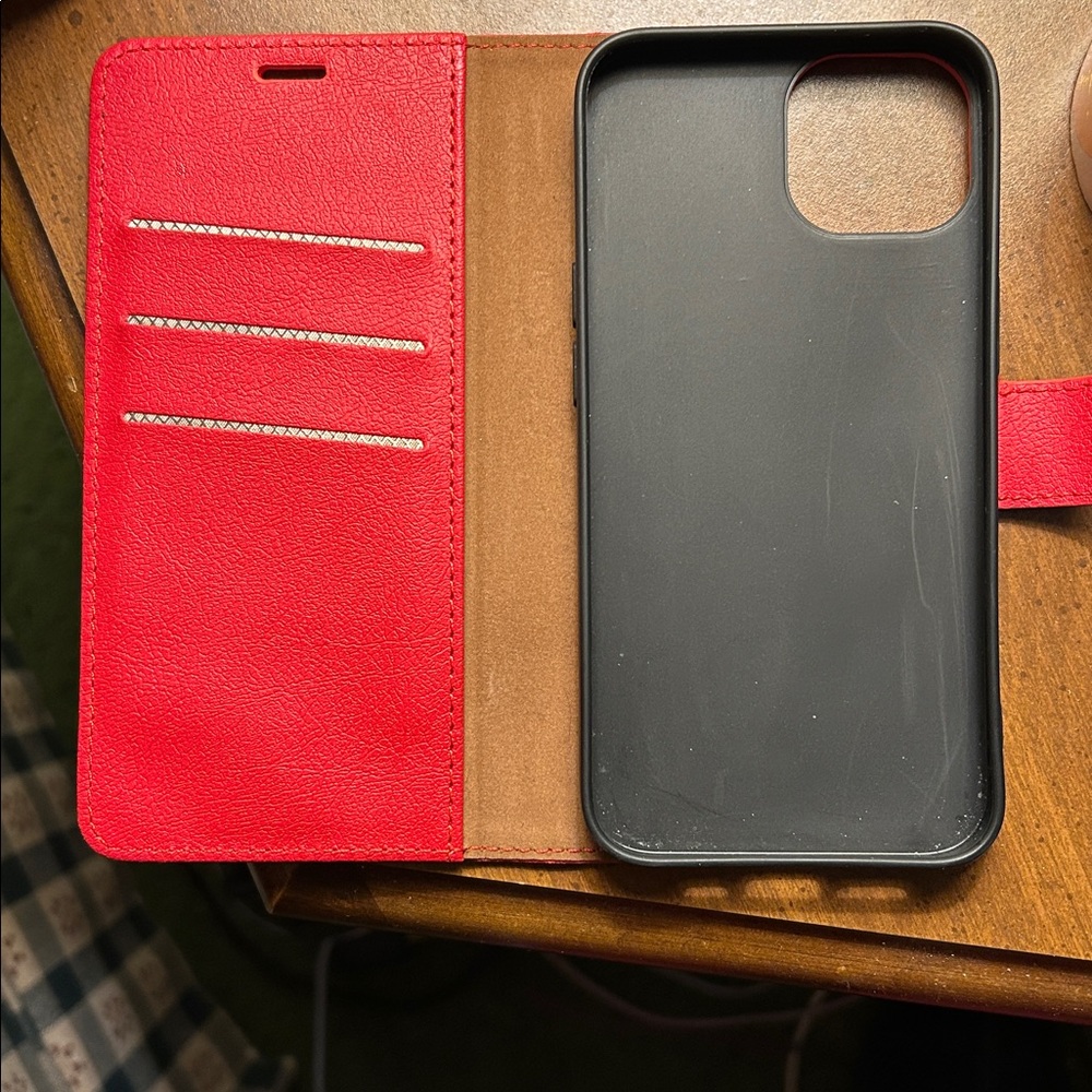 Red Leather Phone Case with Card Slots for iPhone 14